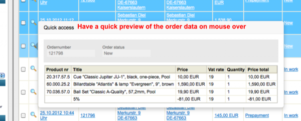 SilverCart Order Management - Quick Access