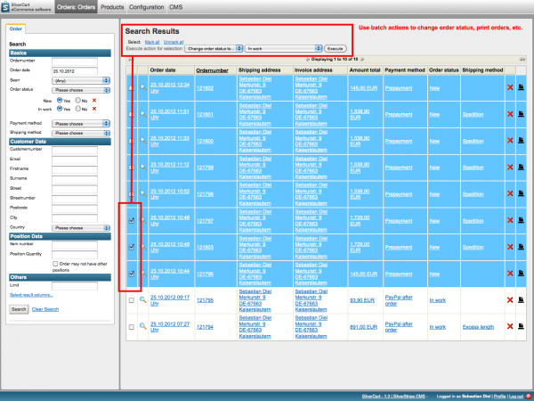 SilverCart Order Management - Batch Actions